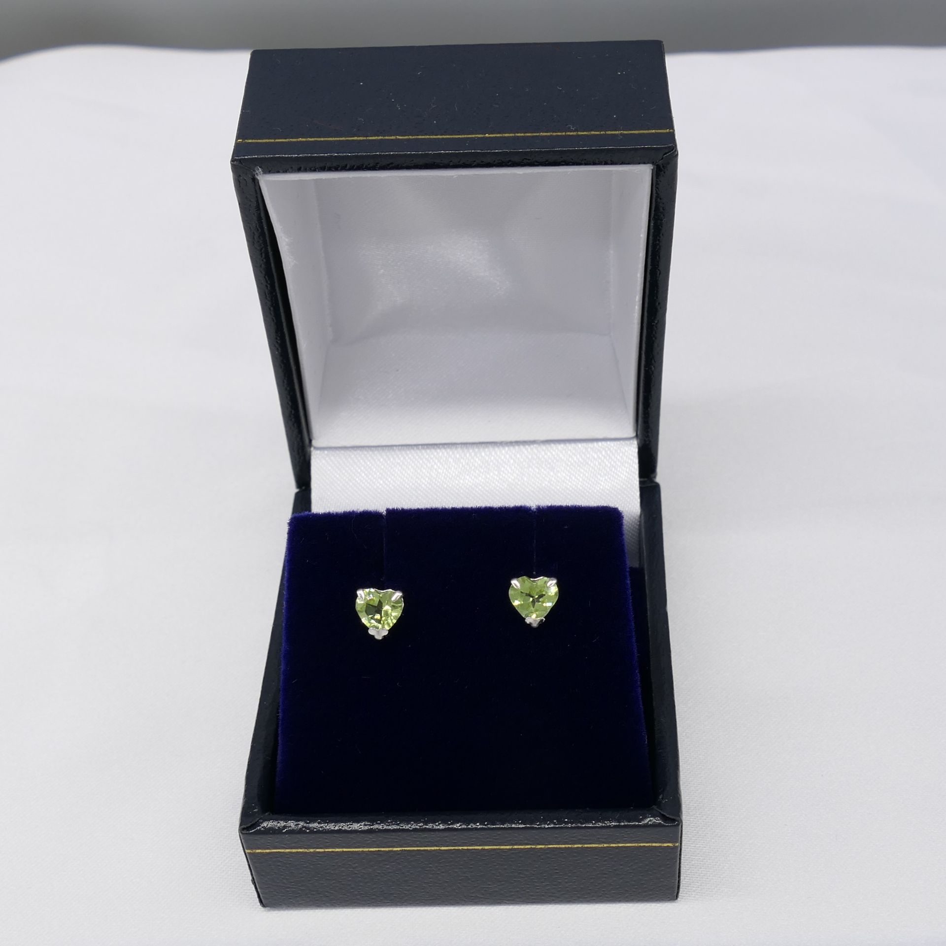 Heart-shaped Ear Studs Set With Peridot Gemstones, In 18ct White Gold, Boxed - Image 5 of 5