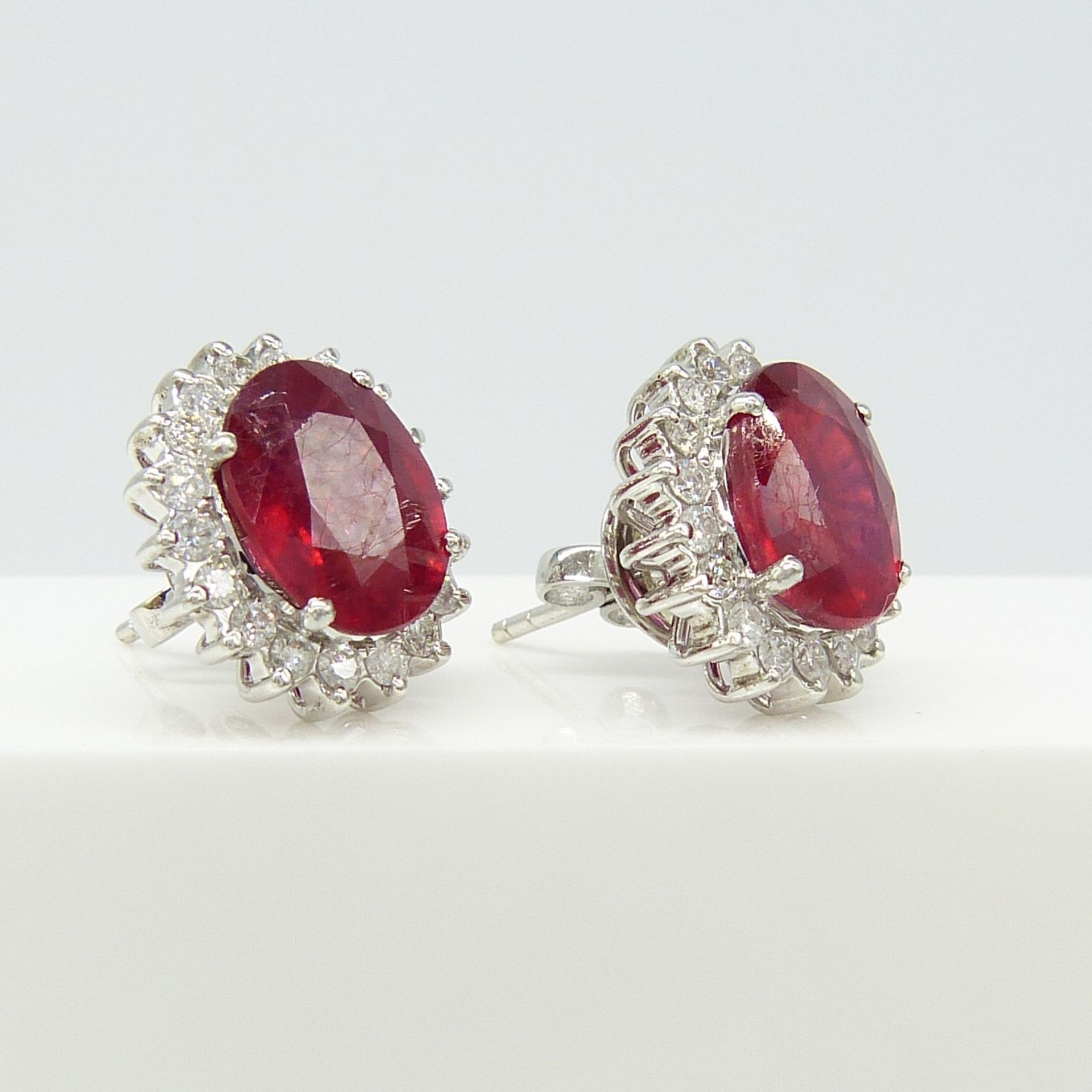 7.50 Carat Ruby and Diamond Cluster Earrings In 18ct White Gold, Boxed - Image 4 of 6