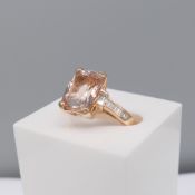 Stunning 18ct Rose Gold Checkerboard Cushion-cut Morganite and Diamond Ring