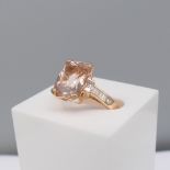 Stunning 18ct Rose Gold Checkerboard Cushion-cut Morganite and Diamond Ring