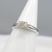 Contemporary 0.33 Carat Diamond Solitaire Ring In White and Yellow Gold, With Certificate