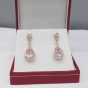 18ct Rose Gold Pear-shaped Morganite and Diamond Drop Earrings, Boxed