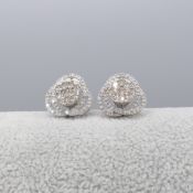 Pair of 18ct White Gold Swirling Diamond Cluster Stud Earrings, Boxed. Diamonds 1.50ct