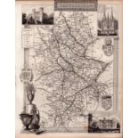 Staffordshire Steel Engraved Victorian Thomas Moule Antique Map.