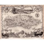 Sussex Steel Engraved Victorian Thomas Moule Antique Map.