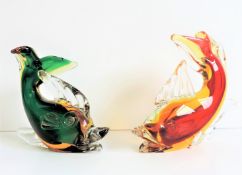 Pair Vintage Artistica Murano Sommerso Fish Sculptures