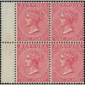 Bermuda 1d Rose-Red, Mint Block of Four With Interpanneau Margin At Left, Tiny Wrinkle To Lower P...