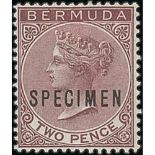 Bermuda 2d and 1/- Overprinted "Specimen", 2d With Variety Spur On "M" and 1/- With Variety Club