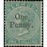 Bermuda 1d On 1/- Fine Mint, Two Small Expert Handstamps On Reverse. S.G. 17, £500.
