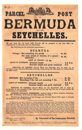 Bermuda 1890 (Mar 25) British Post Office Notice "Parcel Post To Bermuda and The Seychelles"