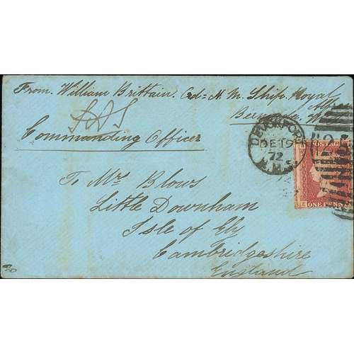 Bermuda 1872 Cover To England Headed "From William Brittain, Ord. H.M.S Ship Royal Alfred, Bermud...