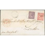 Bermuda 1873 (Apr 2) Cover To London "Via New York" Franked 1d Rose-Red + 6d Dull Purple With Lig...