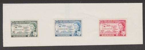 Barbados 1958 Inauguration of British Caribbean Federation, imperforate proofs of the set of thre...