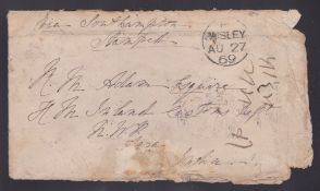 Crash & Wreck 1869 Cover From Paisley To India, Water Damaged and The Stamp Washed Off, The Rever...