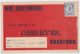 G.B. - Railways c.1900 Red News Correspondence Envelope Sent To The Editor of The Observer At