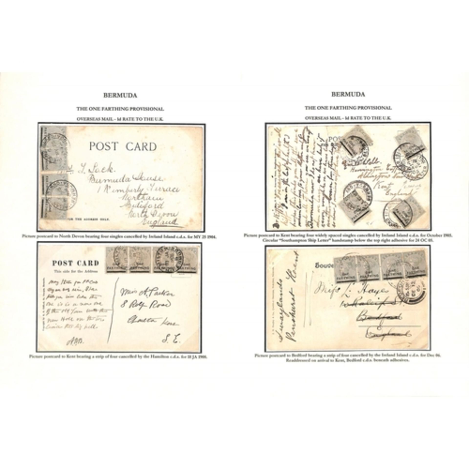 Bermuda 1901-34 Covers (21) and Cards (22) Bearing Farthing Surcharges, The Study On Thirty Pages... - Image 3 of 15
