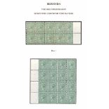 Bermuda 1/- Green, Mint Block of Sixteen With Margin At Left, Minor Tone Marks In Margin; and Blo...