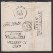 G.B. - Ship Letters - Lynn / Norfolk 1837 (Aug 11) Letter Bearing Proof Strikes of All The