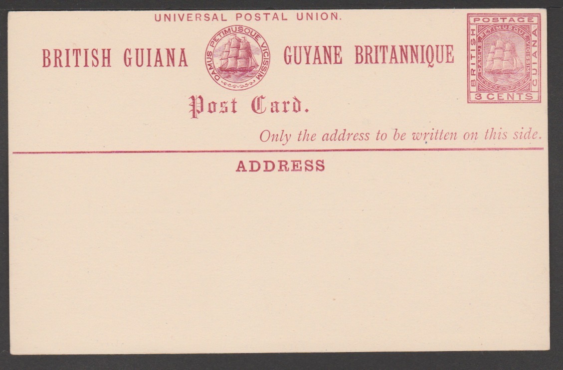 British Guiana 1879 Colour Trial of The 3c Postal Stationery Post Card In The Issued Colour of