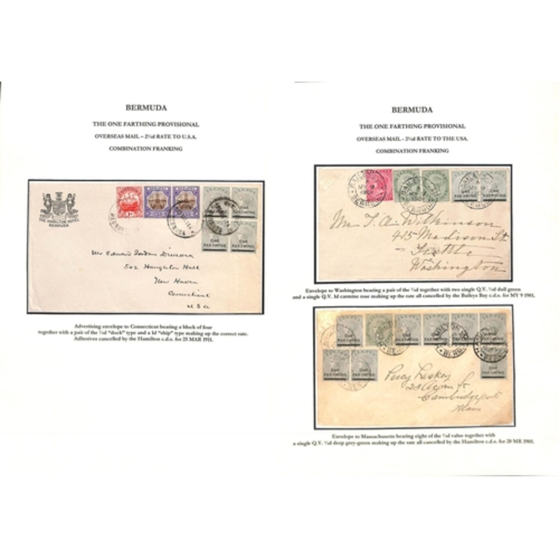 Bermuda 1901-34 Covers (21) and Cards (22) Bearing Farthing Surcharges, The Study On Thirty Pages... - Image 11 of 15