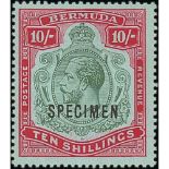 Bermuda 2/- - £1 Set of Six Overprinted "Specimen", Superb Mint. S.G. £900. (6).