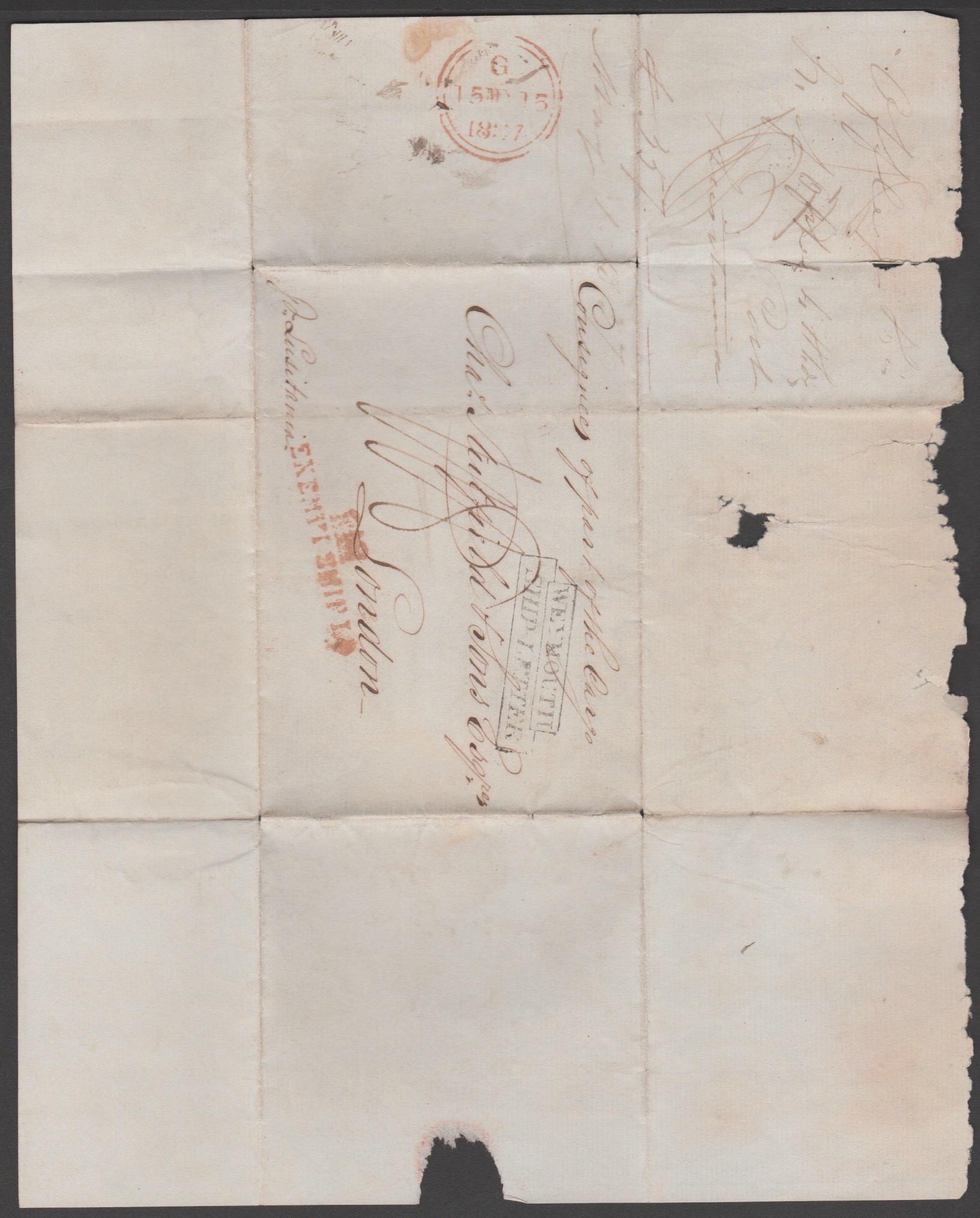 Great Britain - Ship Letters - Weymouth 1837 Entire To London Endorsed "Consignees of Part of The - Image 3 of 3