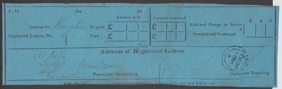 G.B. - Herefordshire 1851 Blue Waybill (Corner Torn) For A Bag Or Bundle of Registered Letters Se...