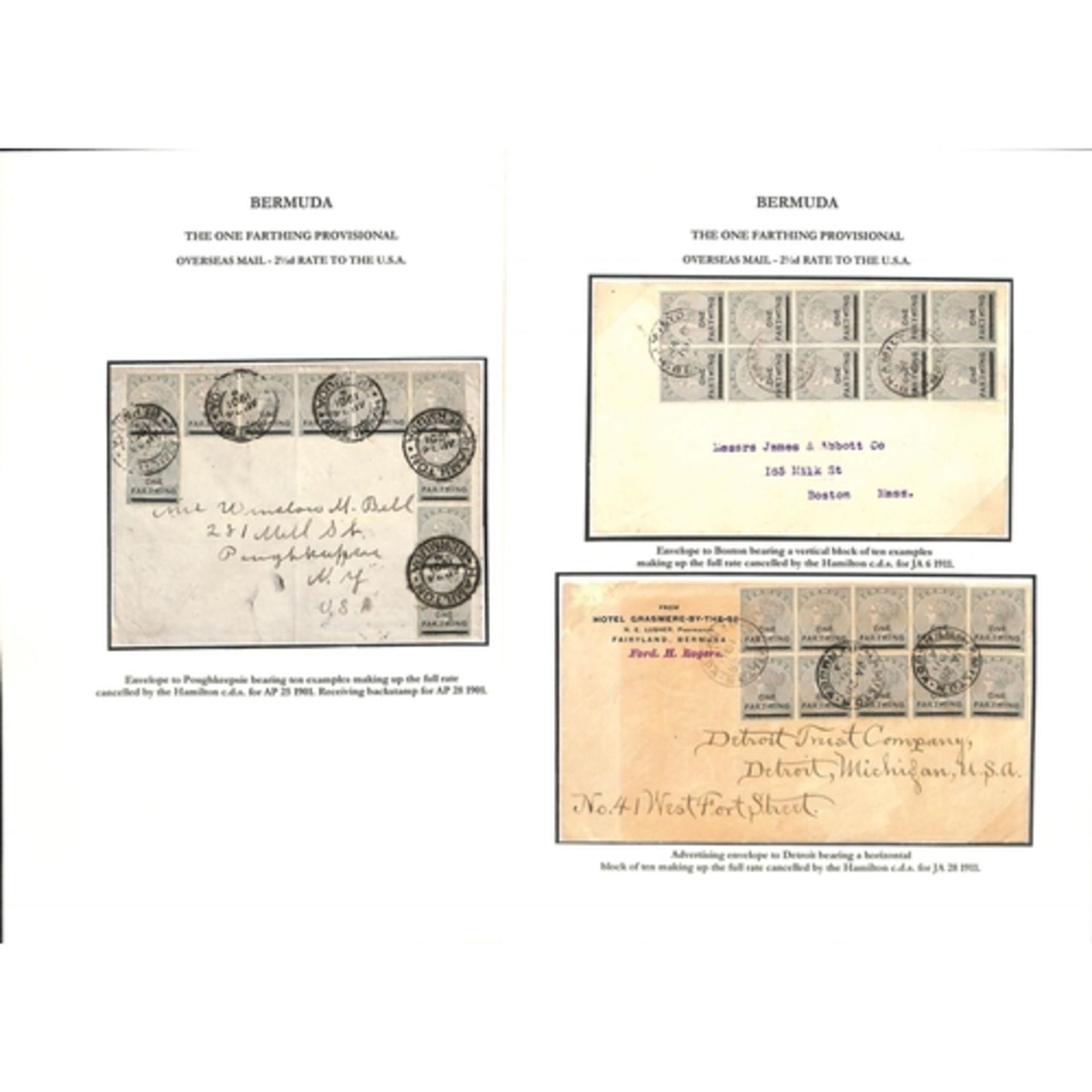 Bermuda 1901-34 Covers (21) and Cards (22) Bearing Farthing Surcharges, The Study On Thirty Pages... - Image 9 of 15