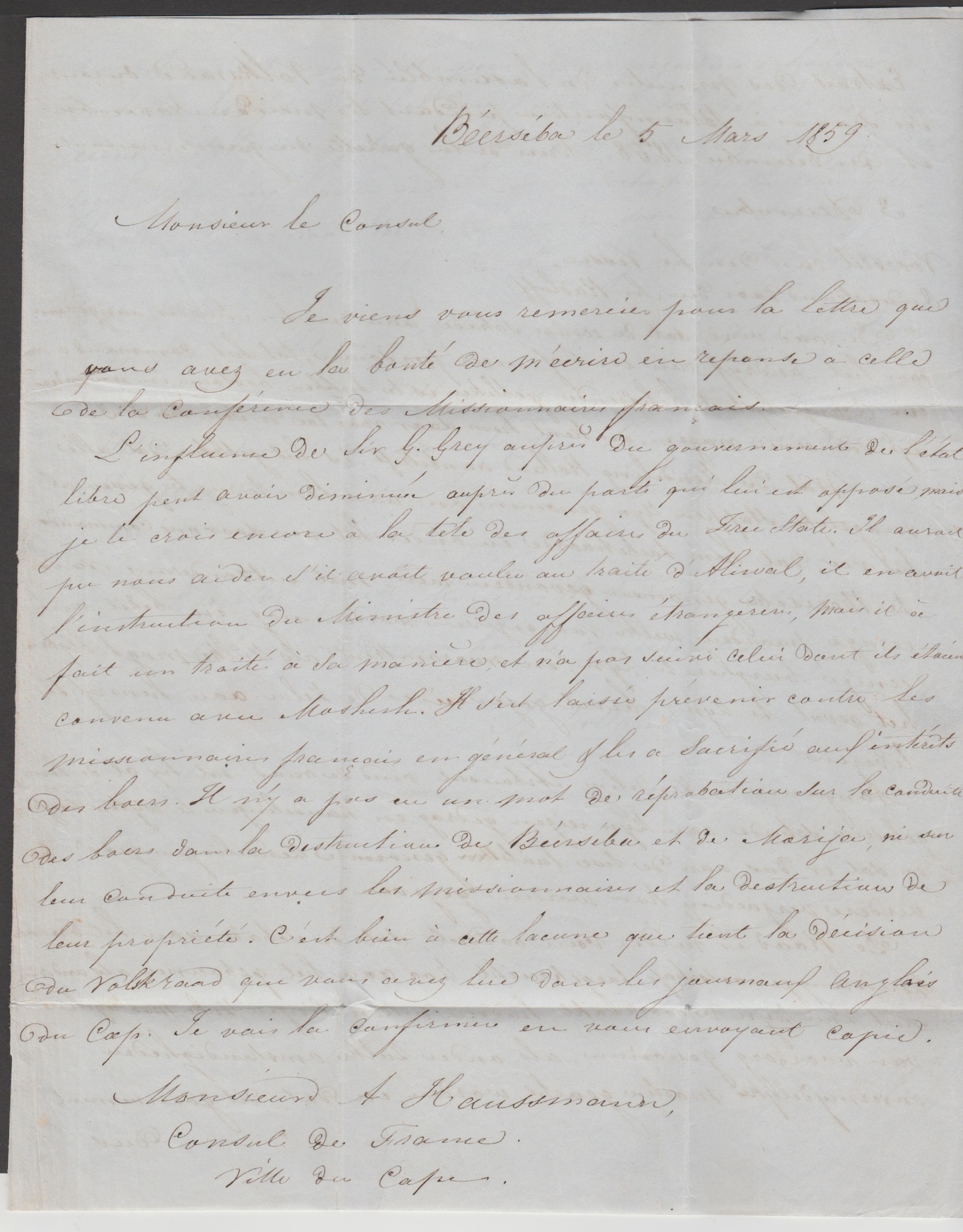 Basutoland / Orange Free State 1859 Entire Letter Written In French and Afrikaans From Pasteur S... - Image 3 of 5