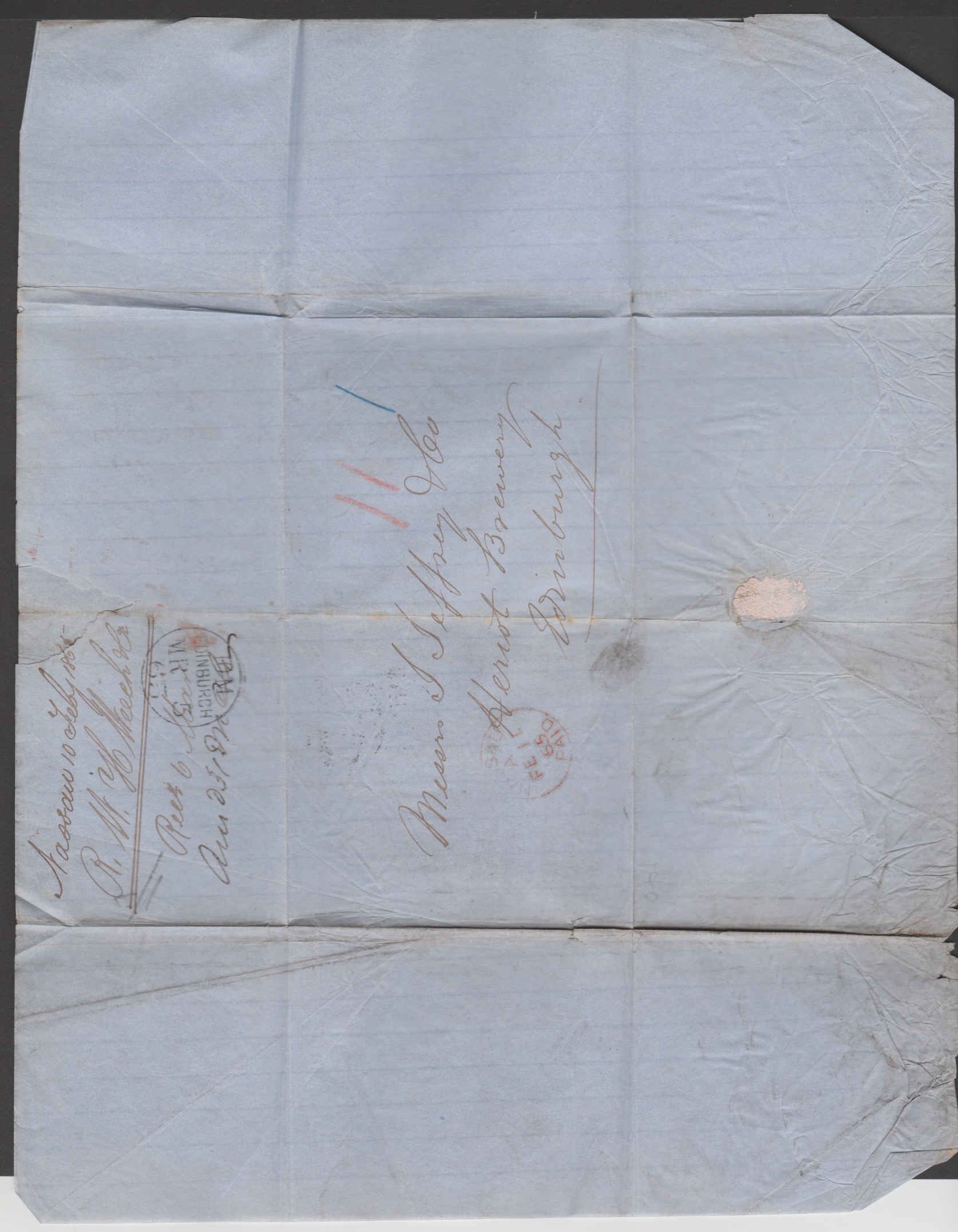 Bahamas 1865 Stampless Entire Letter (Vertical Fold) From Nassau To Scotland Prepaid "11", With T... - Image 4 of 4