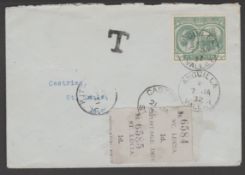 Anguilla 1932 1/2d On Cover To St. Lucia, Cancelled Anguilla Valley With Handstamped "T" On Arriv...