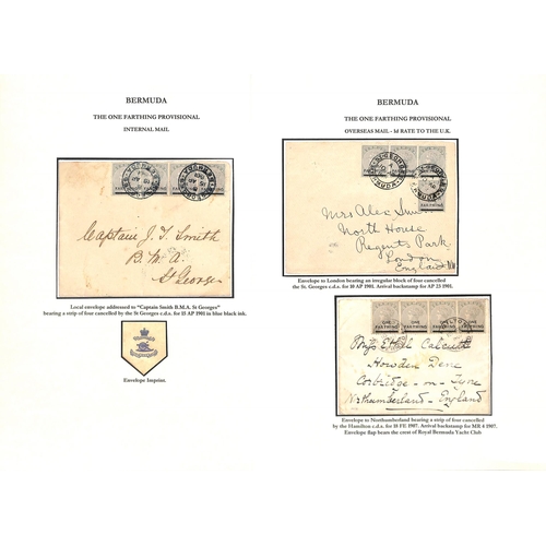 Bermuda 1901-34 Covers (21) and Cards (22) Bearing Farthing Surcharges, The Study On Thirty Pages...