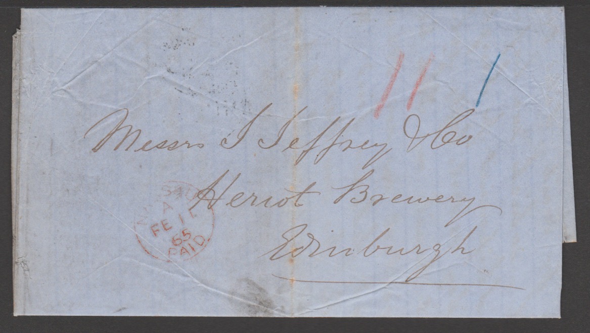 Bahamas 1865 Stampless Entire Letter (Vertical Fold) From Nassau To Scotland Prepaid "11", With T...