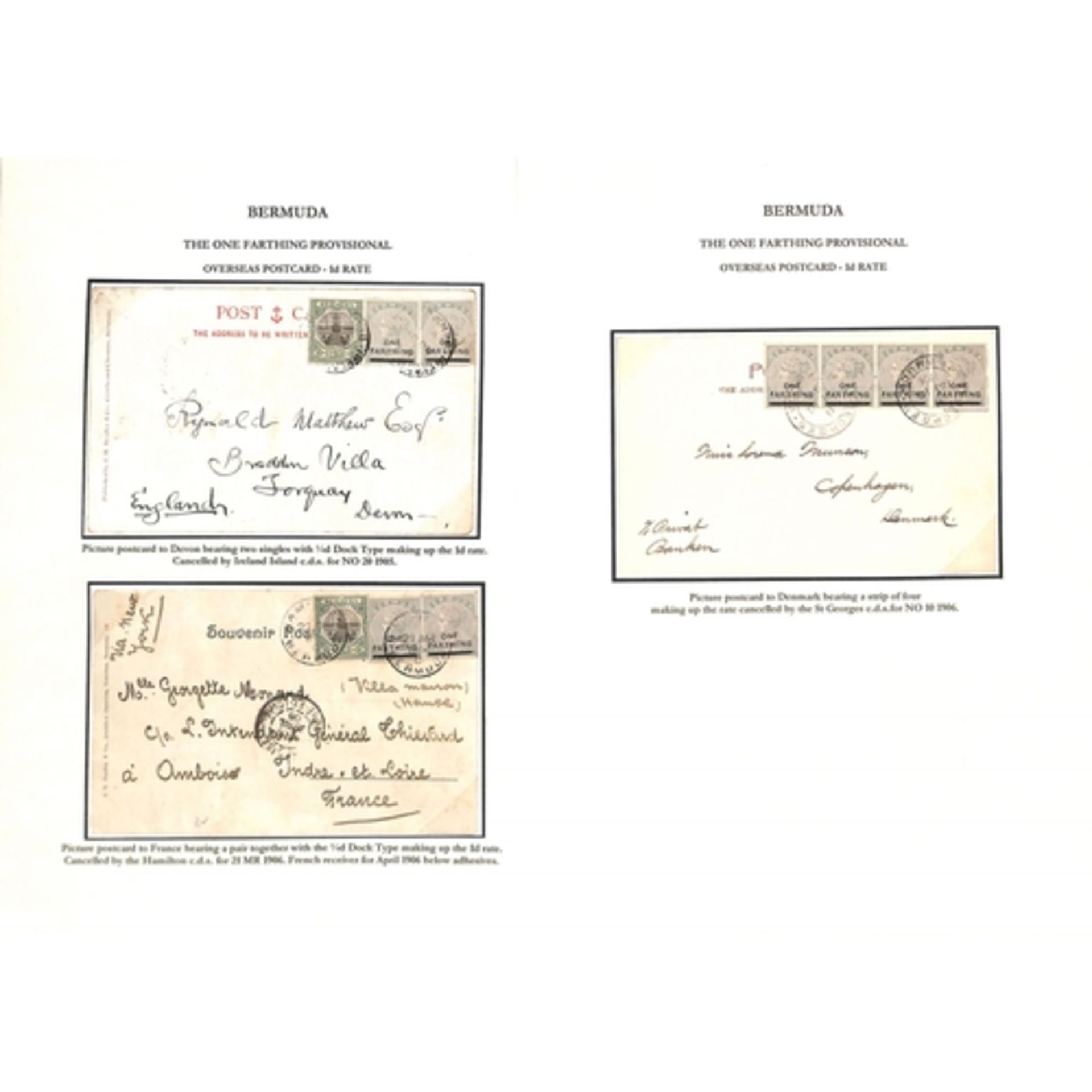 Bermuda 1901-34 Covers (21) and Cards (22) Bearing Farthing Surcharges, The Study On Thirty Pages... - Image 7 of 15