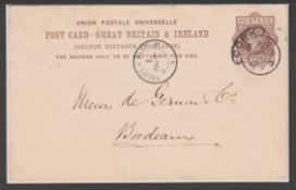 Queen Victoria One Penny Post Cards Used In Ireland An Example Used In Cork Dated 30th August 188...