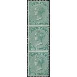Bermuda 1/- Green, Mint Vertical Strip of Three, Imperf Horizontally Between The Stamps, Small Th...