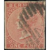 Bermuda 1d Rose-Red, Variety Imperforate, Four Margins, Used With "2" Numeral Cancel of Hamilton