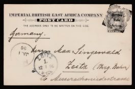 British East Africa 1895 1A Postal Stationery Post Card Commercially Used To Germany Cancelled By