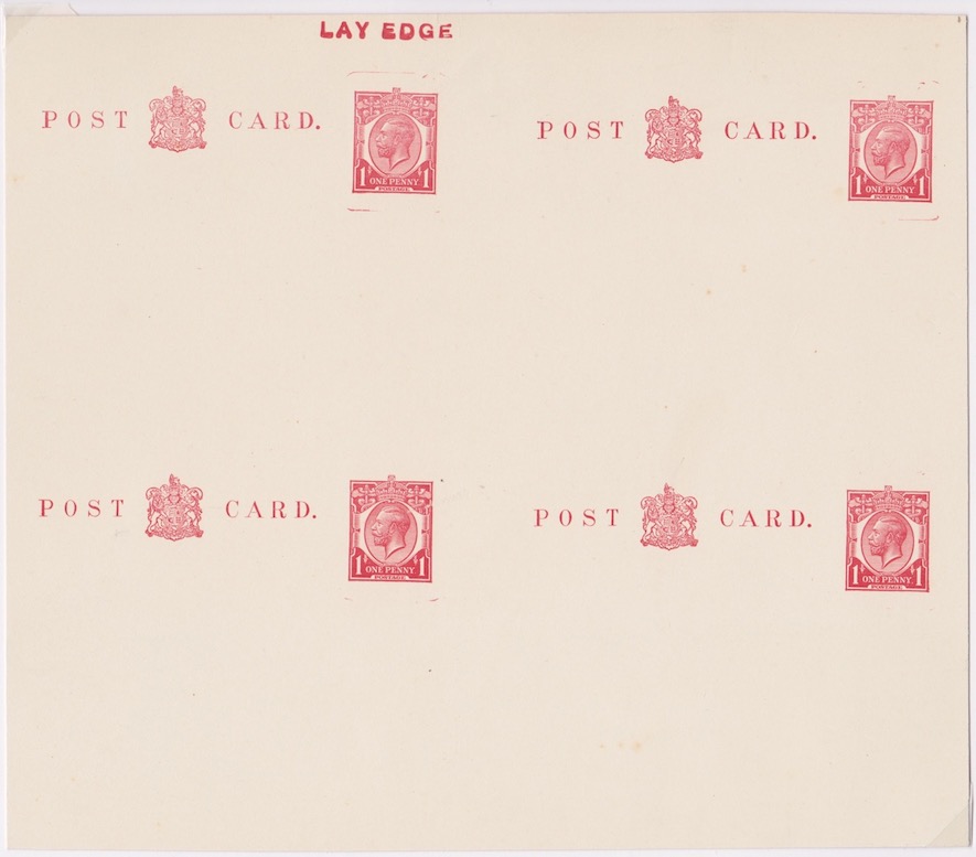 G.B. - KGV Postal Stationery 1918 1d Carmine Printed To Private Order Post Card In An Uncut Block...