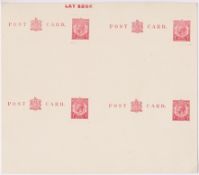 G.B. - KGV Postal Stationery 1918 1d Carmine Printed To Private Order Post Card In An Uncut Block...