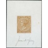 Bermuda 1883 1/- Yellow-Brown Sperati Forgery Die Proof On Wove Paper, Signed Below In Pencil By