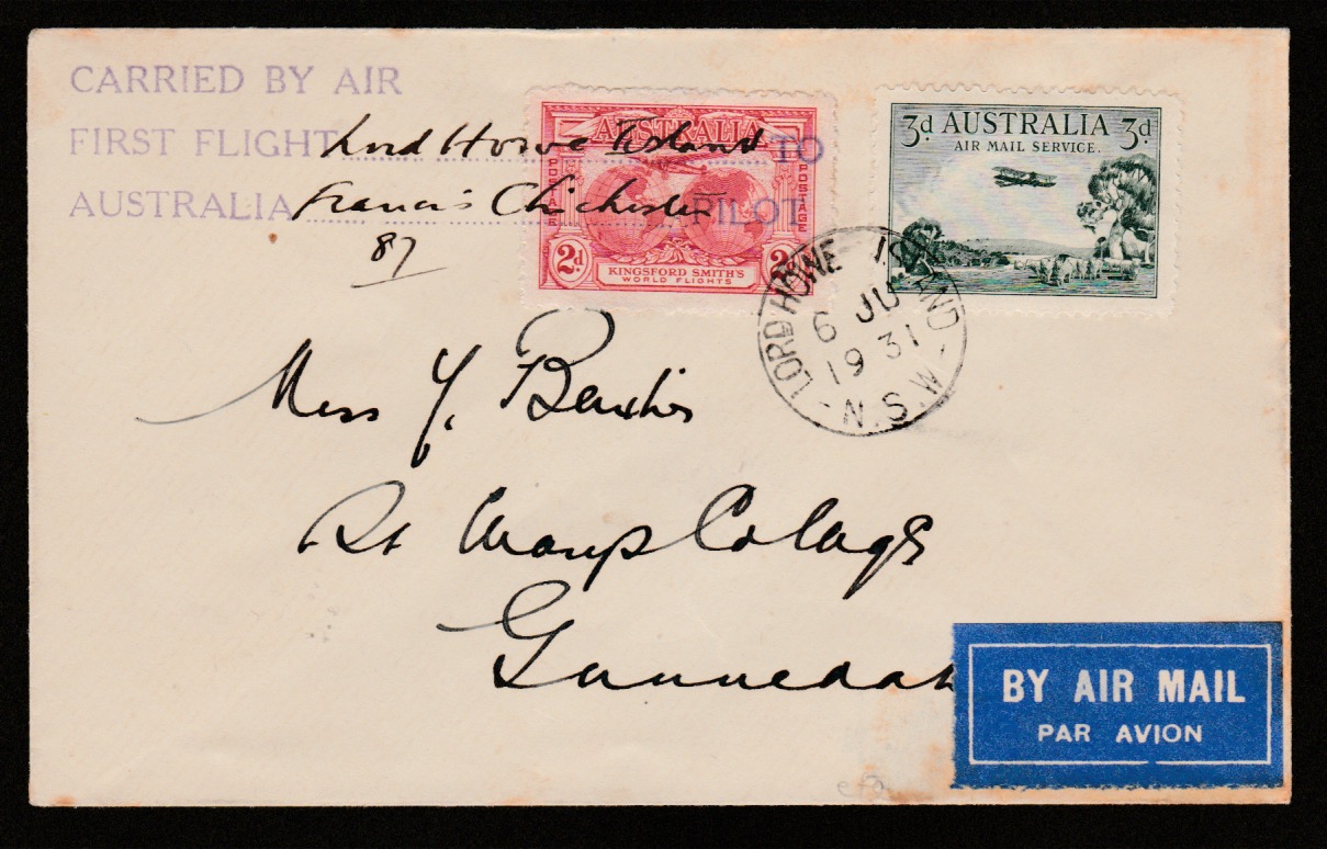 Australia - Lord Howe Islands 1931 (June 6) Cover Flown By Francis Chichester From Lord Howe Isl...