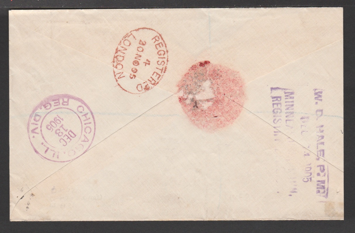 British East Africa 1905 Registered Cover From Mombasa To U.S.A. Franked 1896-1901 1/2A Pair, 2A... - Image 2 of 2