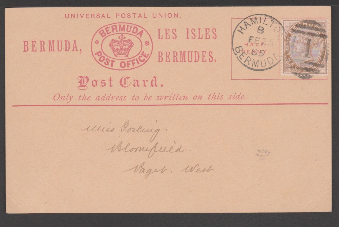 Bermuda Queen Victoria 1/2d Provisional Formula Postal Stationery Post Card, Setting C - The