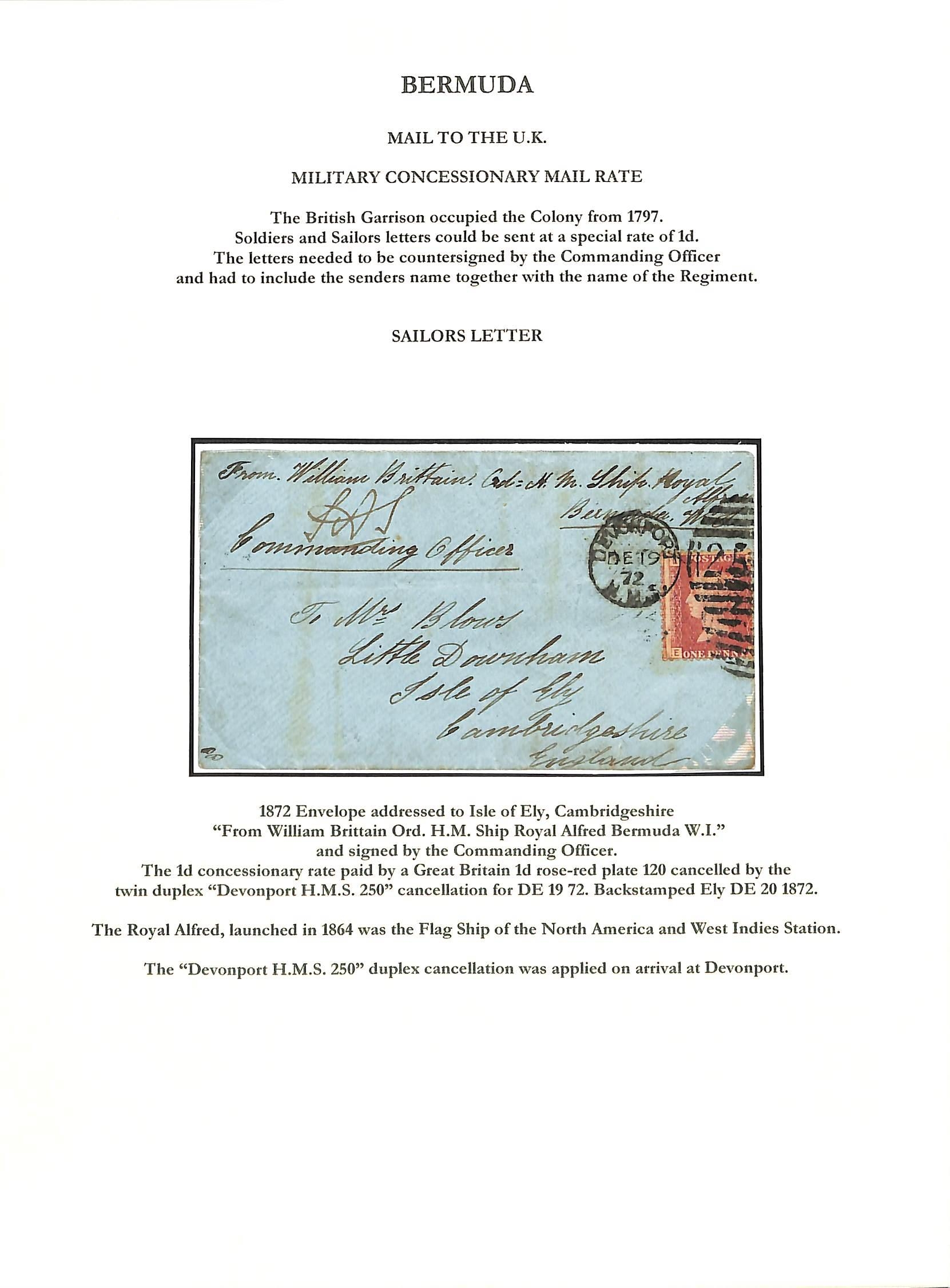 Bermuda 1872 Cover To England Headed "From William Brittain, Ord. H.M.S Ship Royal Alfred, Bermud... - Image 2 of 2