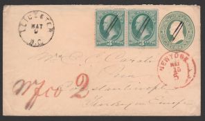 Germany / U.S.A. C.1871 U.S.A. 3c Postal Stationery Envelope With Additional 1870 3c Green Pair U...