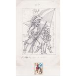 G.B. - Queen Elizabeth II 1983 British Army Uniforms: Preliminary Pencil Sketch For The 151/2p