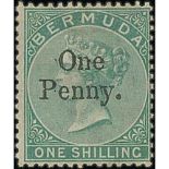 Bermuda 1d On 1/- Fine Mint, Tiny Gebr. Senf Expert Handstamp On Reverse, With Brandon Certificat...