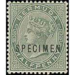 Bermuda ½d, 2d and 1/- Overprinted "Specimen", Fine Mint. S.G. £375. (3).