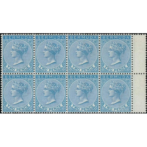 Bermuda 2d Blue, Mint Block of Eight, Interpanneau Margin At Right, Mounted On Three Upper Stamps...